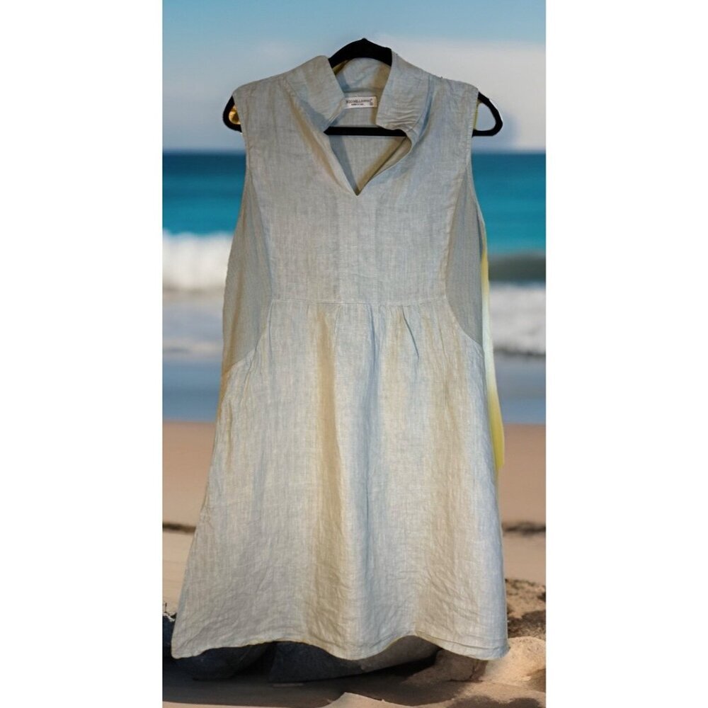 Terzo Millenio Linen Dress Light Green Size Medium Made In Italy‎ Breathable